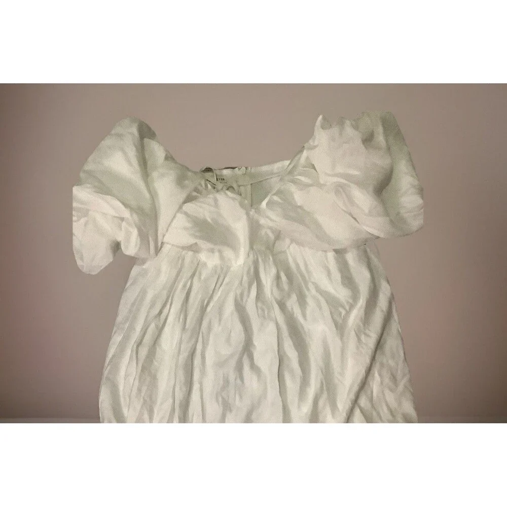 Moon River White V-Neck Flutter Sleeve  Flare  skirt Dress Size L NWT - Picture 4 of 12
